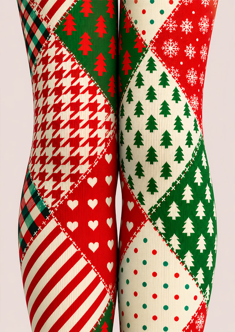 Christmas Tree Plaid Patchwork Tights Pantyhose L610-21