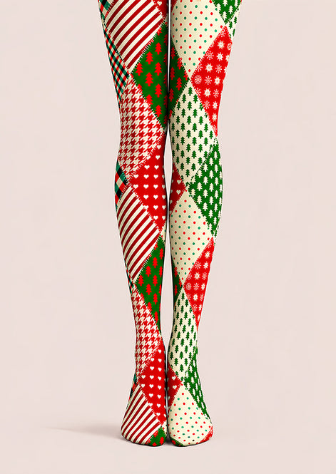 Christmas Tree Plaid Patchwork Tights Pantyhose L610-21