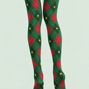 Green Red Argyle Star Print Tights Pantyhose L610-23