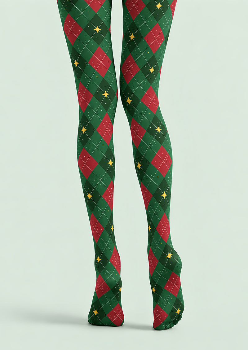 Green Red Argyle Star Print Tights Pantyhose L610-23