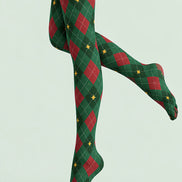 Green Red Argyle Star Print Tights Pantyhose L610-23