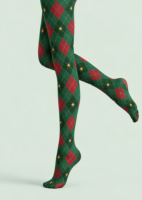 Green Red Argyle Star Print Tights Pantyhose L610-23