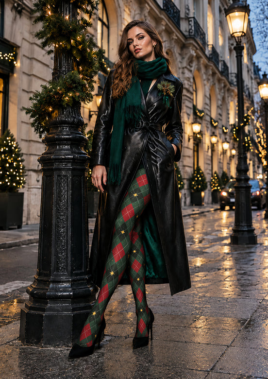 Green Red Argyle Star Print Tights Pantyhose L610-23