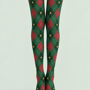 Green Red Argyle Star Print Tights Pantyhose L610-23