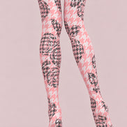 Pink Floral Houndstooth Pattern Tights Hosiery Pantyhose L610-24