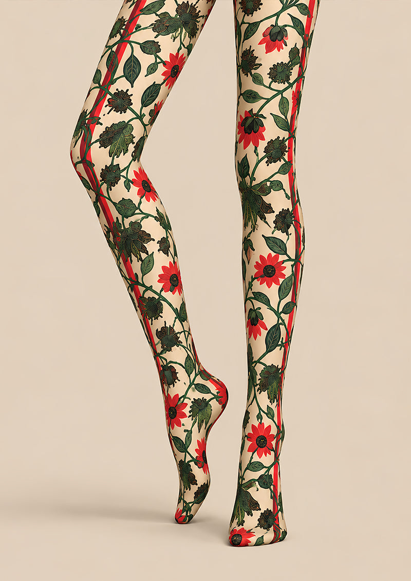 Vintage Floral Vine Pattern Tights Hosiery Pantyhose L610-26