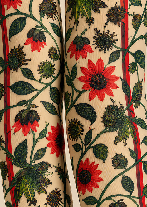 Vintage Floral Vine Pattern Tights Hosiery Pantyhose L610-26