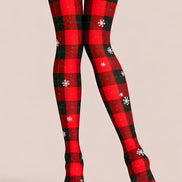 Christmas Plaid Tights Red Black Snowflake Print L610-33