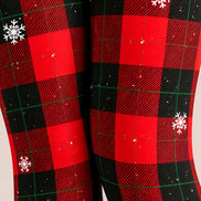 Christmas Plaid Tights Red Black Snowflake Print L610-33