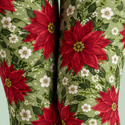 Christmas Red Poinsettia Floral Print Tights L610-4