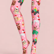 Christmas Cartoon Pink Puppy Festive Print Tights L610-5