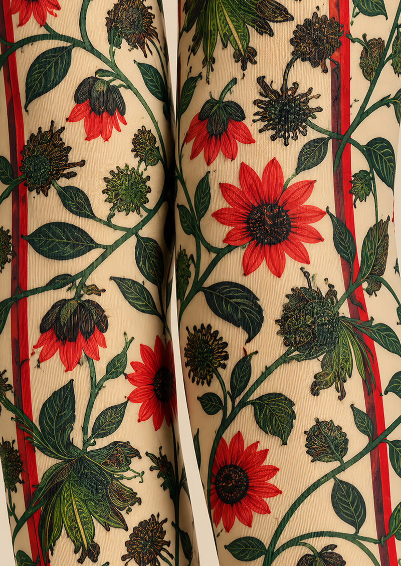 Vintage Floral Vine Pattern Tights Hosiery Pantyhose L610-5
