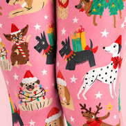 Christmas Cartoon Pink Puppy Festive Print Tights L610-5