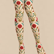 Cream Red Floral Print Tights Hosiery Pantyhose L610-6