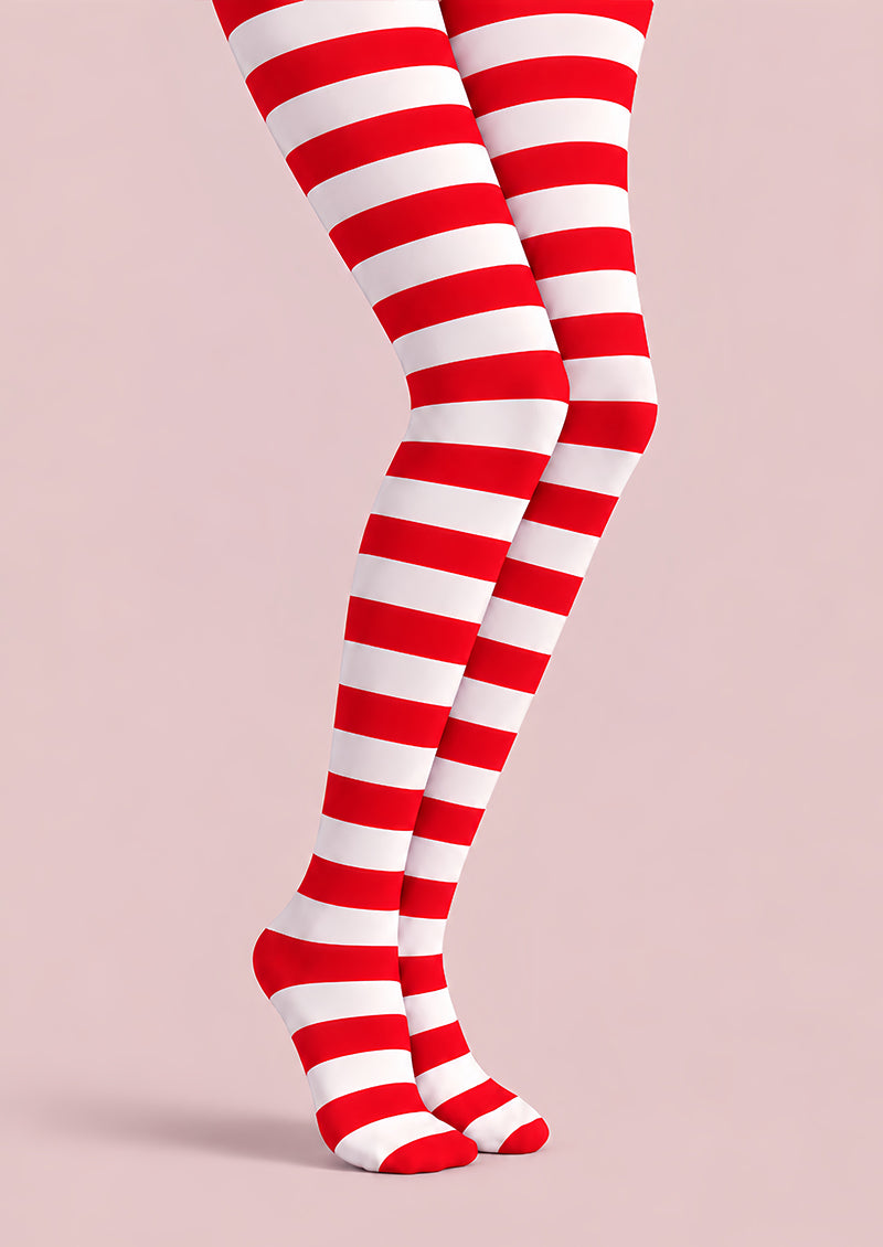 Red White Striped Christmas Tights Hosiery Pantyhose L610-6