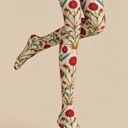 Cream Red Floral Print Tights Hosiery Pantyhose L610-6