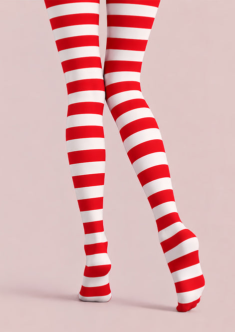 Red White Striped Christmas Tights Hosiery Pantyhose L610-6