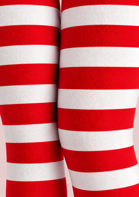 Red White Striped Christmas Tights Hosiery Pantyhose L610-6