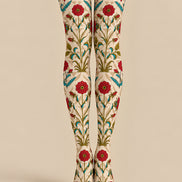 Cream Red Floral Print Tights Hosiery Pantyhose L610-6