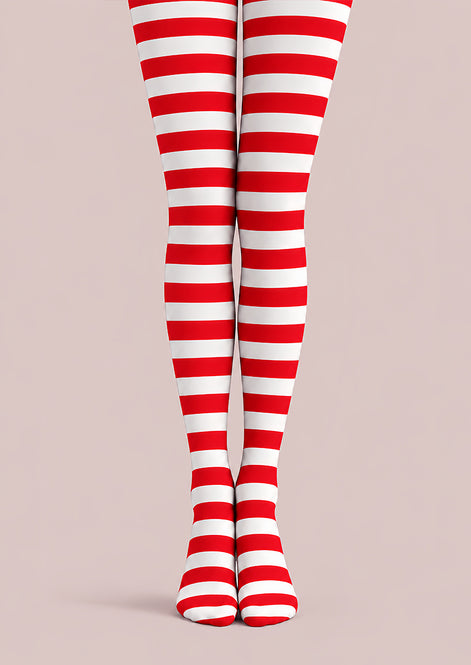 Red White Striped Christmas Tights Hosiery Pantyhose L610-6