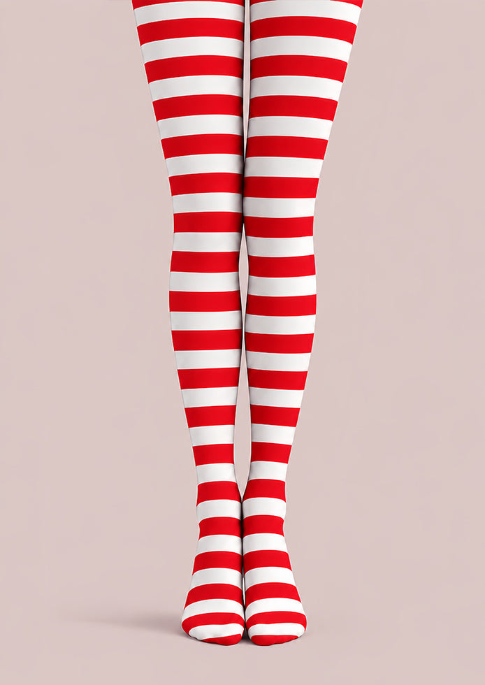 Red White Striped Christmas Tights Hosiery Pantyhose L610-6