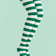 Green White Striped Festive Tights Hosiery Pantyhose L610-7