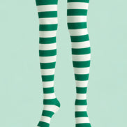 Green White Striped Festive Tights Hosiery Pantyhose L610-7
