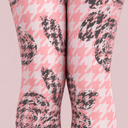Pink Floral Houndstooth Pattern Tights Hosiery Pantyhose L610-7