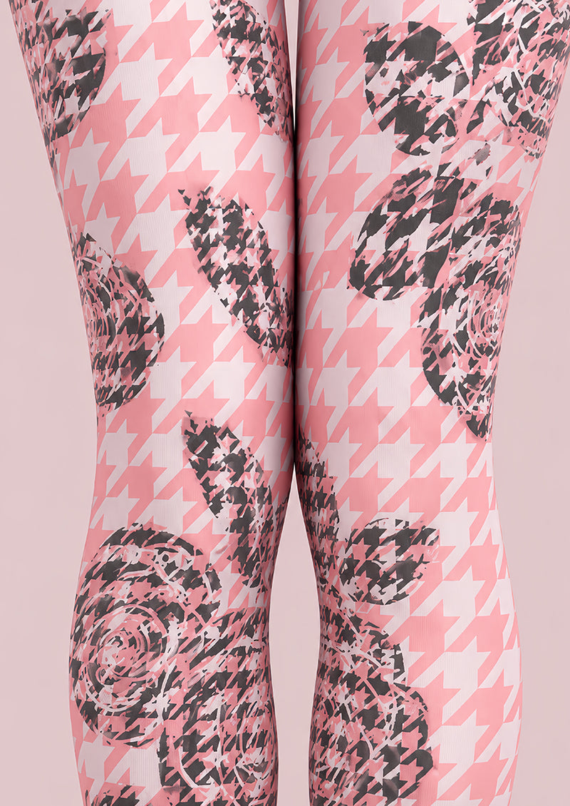 Pink Floral Houndstooth Pattern Tights Hosiery Pantyhose L610-7