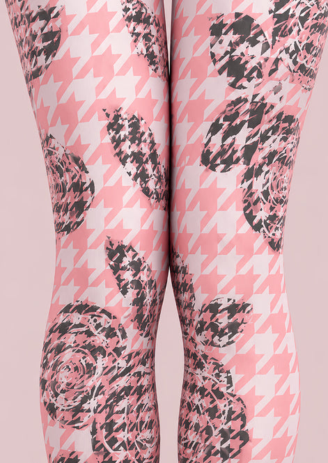 Pink Floral Houndstooth Pattern Tights Hosiery Pantyhose L610-7