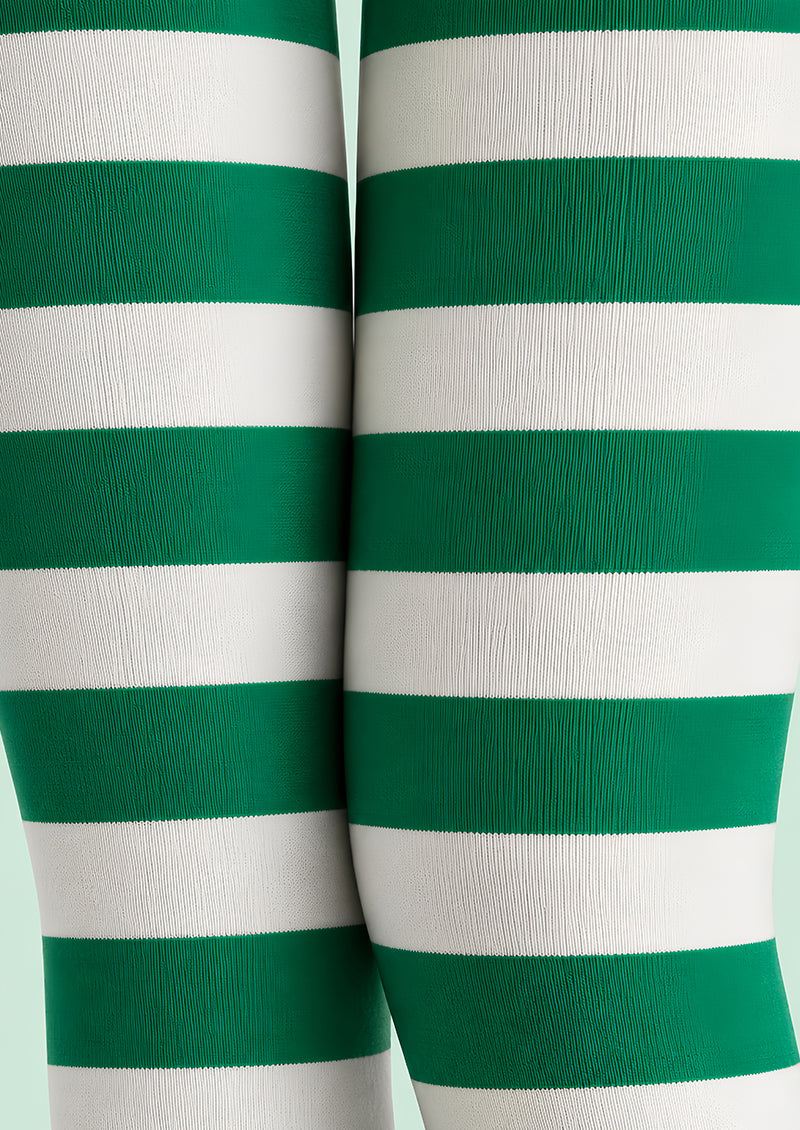 Green White Striped Festive Tights Hosiery Pantyhose L610-7