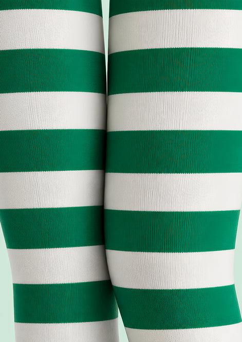 Green White Striped Festive Tights Hosiery Pantyhose L610-7