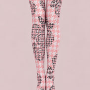 Pink Floral Houndstooth Pattern Tights Hosiery Pantyhose L610-7