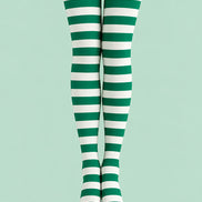 Green White Striped Festive Tights Hosiery Pantyhose L610-7