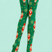 Christmas Green Nutcracker Snowflake Pattern Tights L610-8