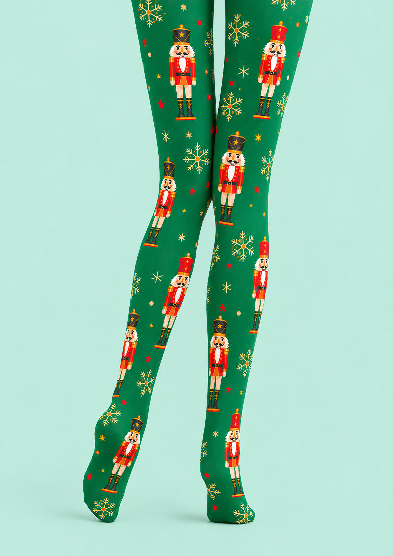 Christmas Green Nutcracker Snowflake Pattern Tights L610-8