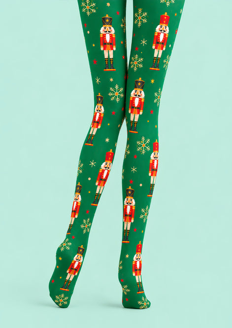 Christmas Green Nutcracker Snowflake Pattern Tights L610-8