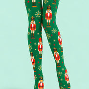 Christmas Green Nutcracker Snowflake Pattern Tights L610-8