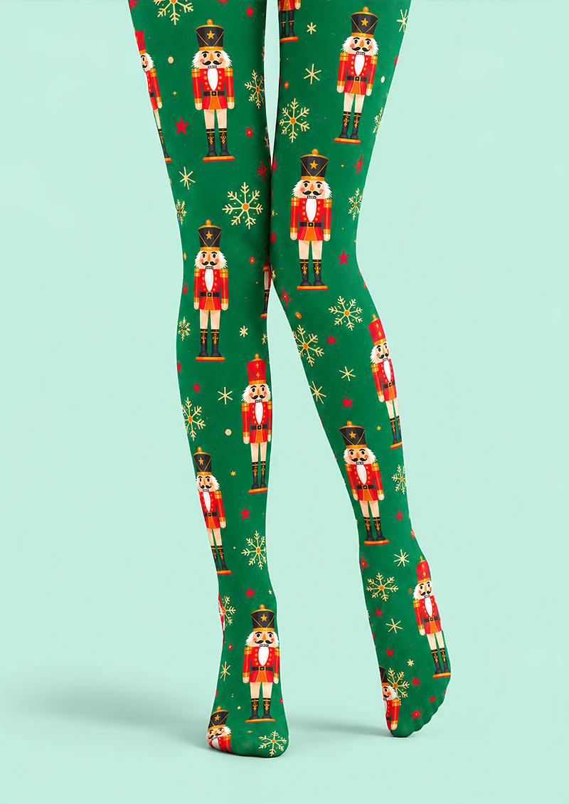 Christmas Green Nutcracker Snowflake Pattern Tights L610-8