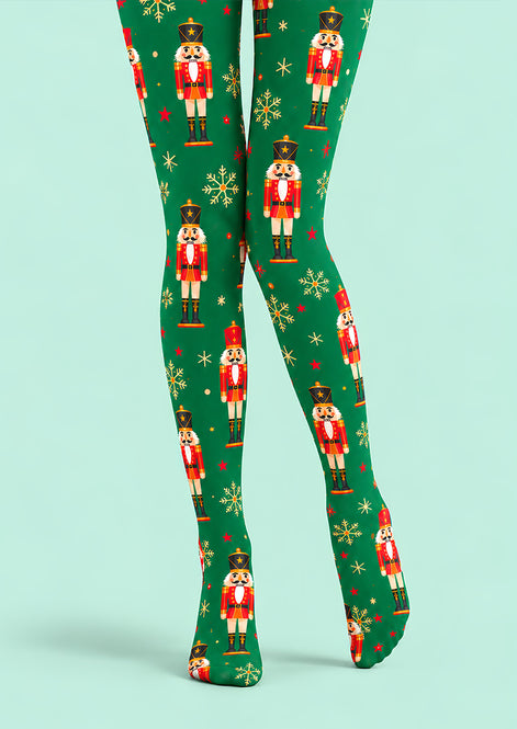 Christmas Green Nutcracker Snowflake Pattern Tights L610-8