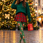 Christmas Green Nutcracker Snowflake Pattern Tights L610-8