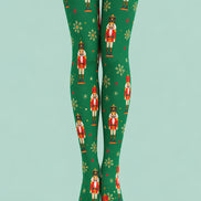 Christmas Green Nutcracker Snowflake Pattern Tights L610-8