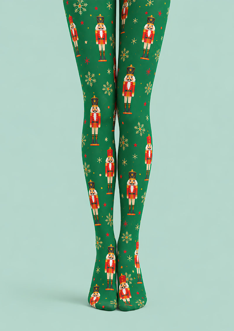 Christmas Green Nutcracker Snowflake Pattern Tights L610-8