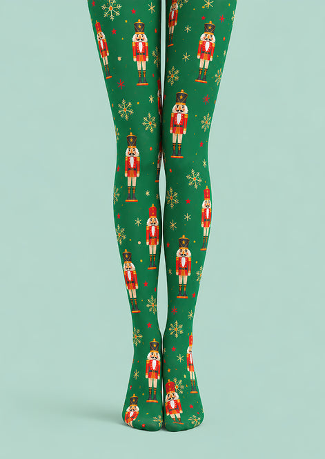 Christmas Green Nutcracker Snowflake Pattern Tights L610-8