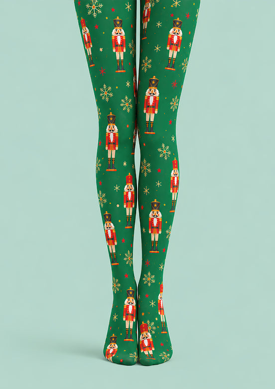 Christmas Green Nutcracker Snowflake Pattern Tights L610-8
