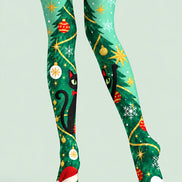Black Cat Christmas Tree Print Tights Pantyhose L610-9