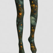 Patterned Tights Pumpkin Cottage Halloween Pantyhose L67-1