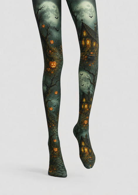 Patterned Tights Pumpkin Cottage Halloween Pantyhose L67-1