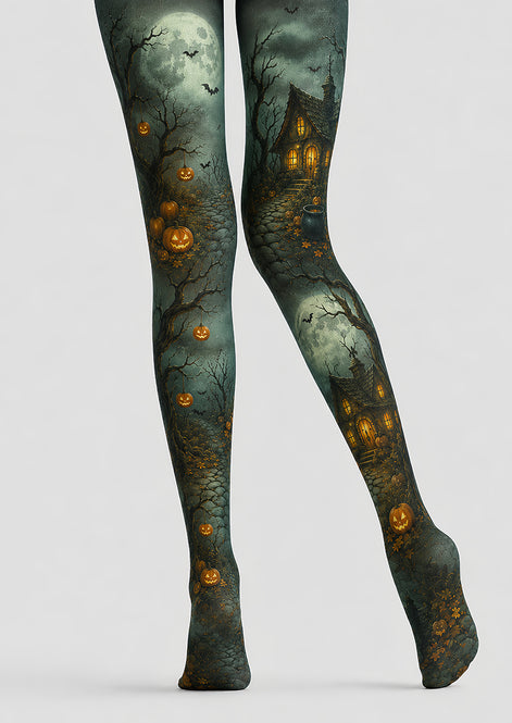 Patterned Tights Pumpkin Cottage Halloween Pantyhose L67-1