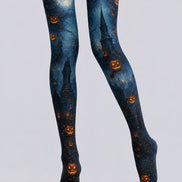 Haunted Pumpkin Cottage Halloween Patterned Tights L67-10